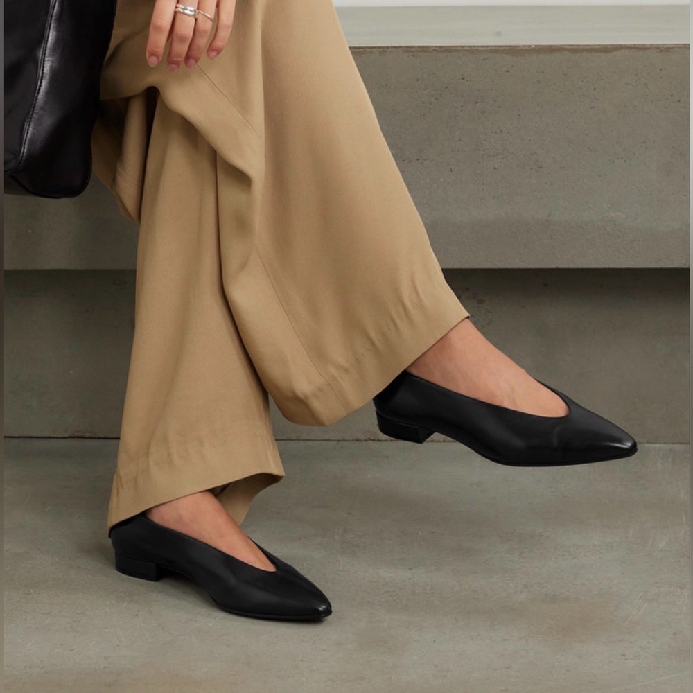 Loro Piana Black Leather Pointed Ballet Flats